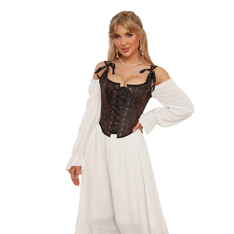 Vintage Overbust Corset Medieval Lace Up Bandage Bustier Tank Top Camisole Waist Cincher