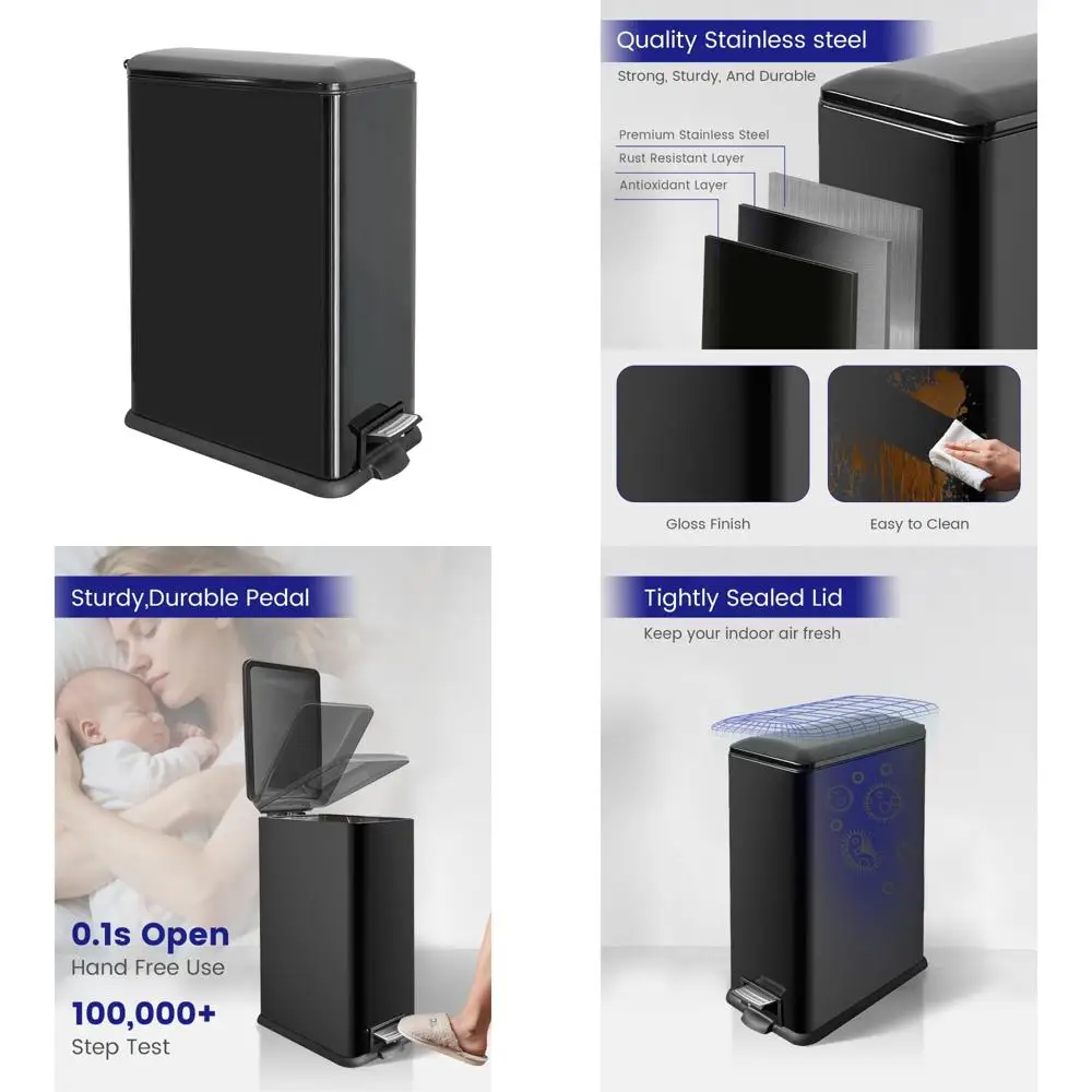 

Узкая, компактная, черная, из нержавеющей стали, 45 л, кухонная корзина для мусора с мягкой крышкой