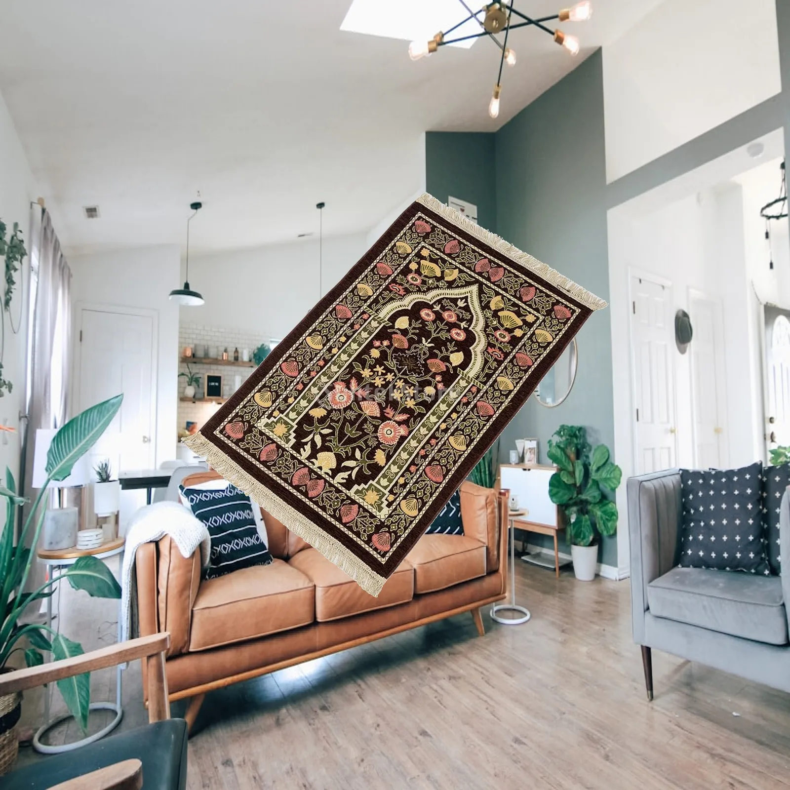 Prayer Rug Traditional Pilgrimage Embroidery Style for Study Home