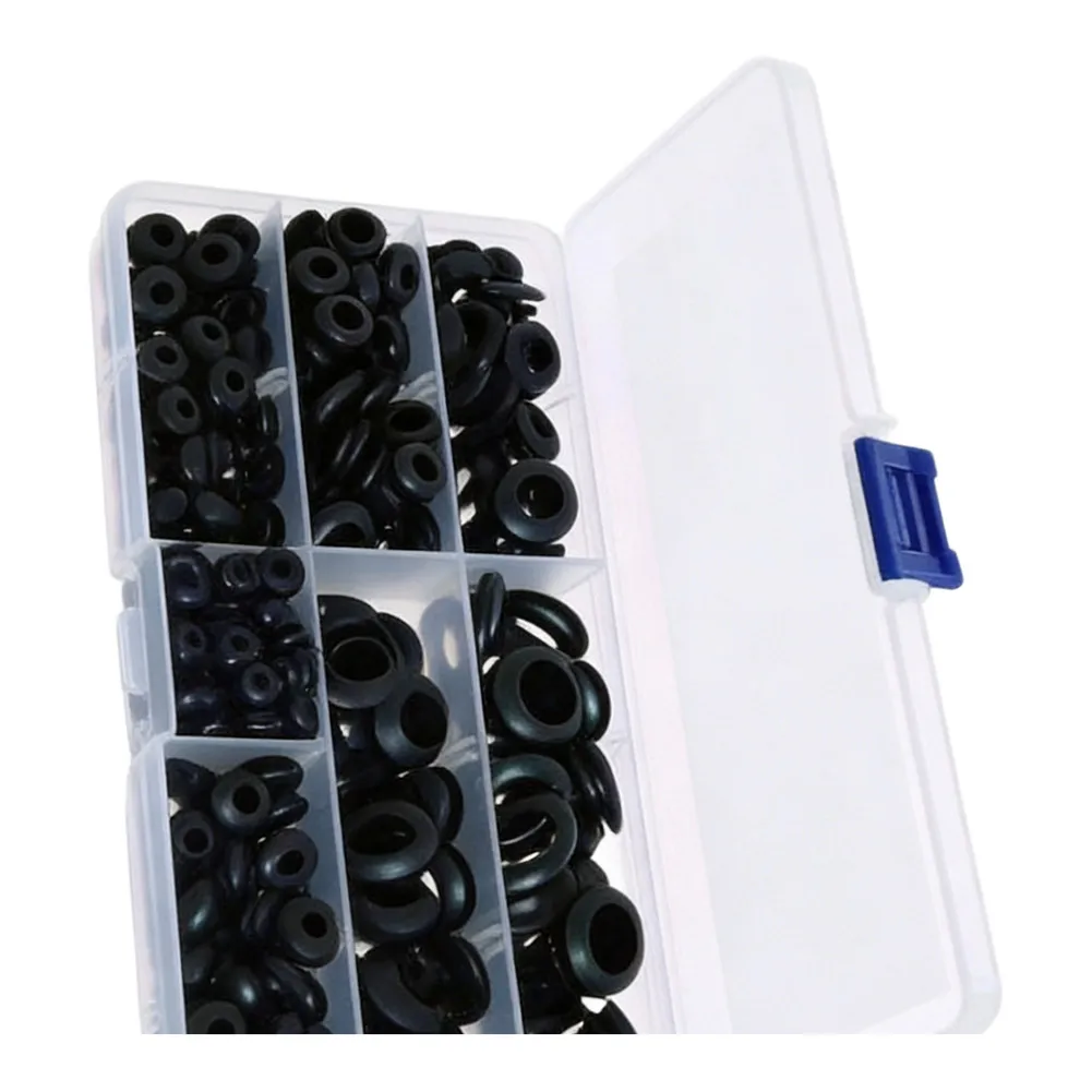260pcs Black Rubber Grommets Kit for Electrical Sealing Waterproof O Ring Compatible with RV Marine Lighting Audio Systems