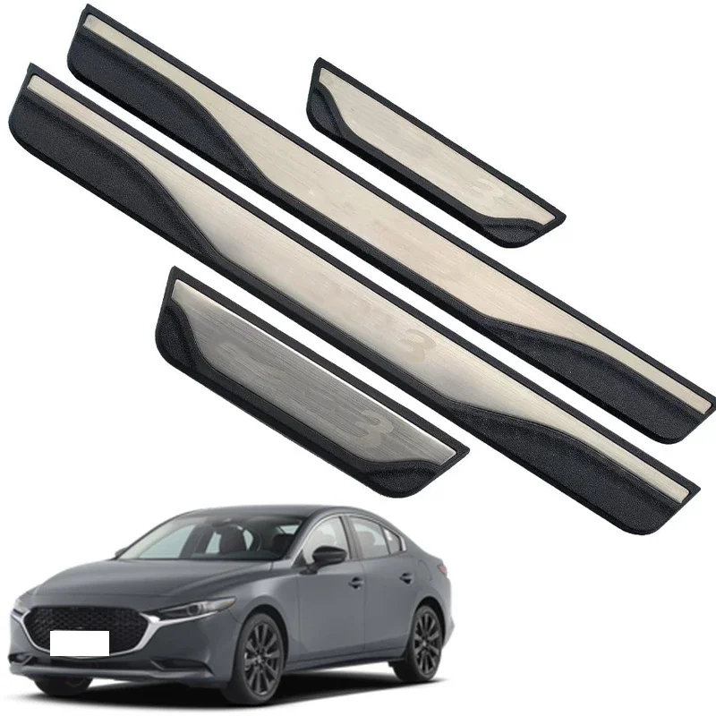 Door Sill Threshold Pedal Cover Trim 2015-2021 2022 Car For Mazda 3 Protector Scuff Plate Guards Interior Accessories 2023 2024