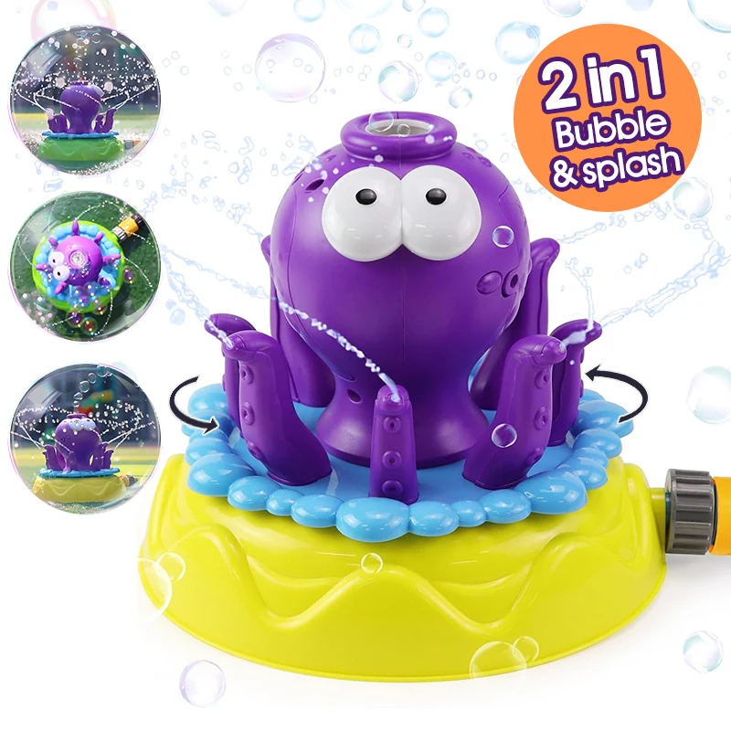 

2024 New Octopus Water Spray Sprinkler Toys With Bubble Machine Cartoon Outdoor Backyard Yard Water Toys Splash Sprinkler Toys