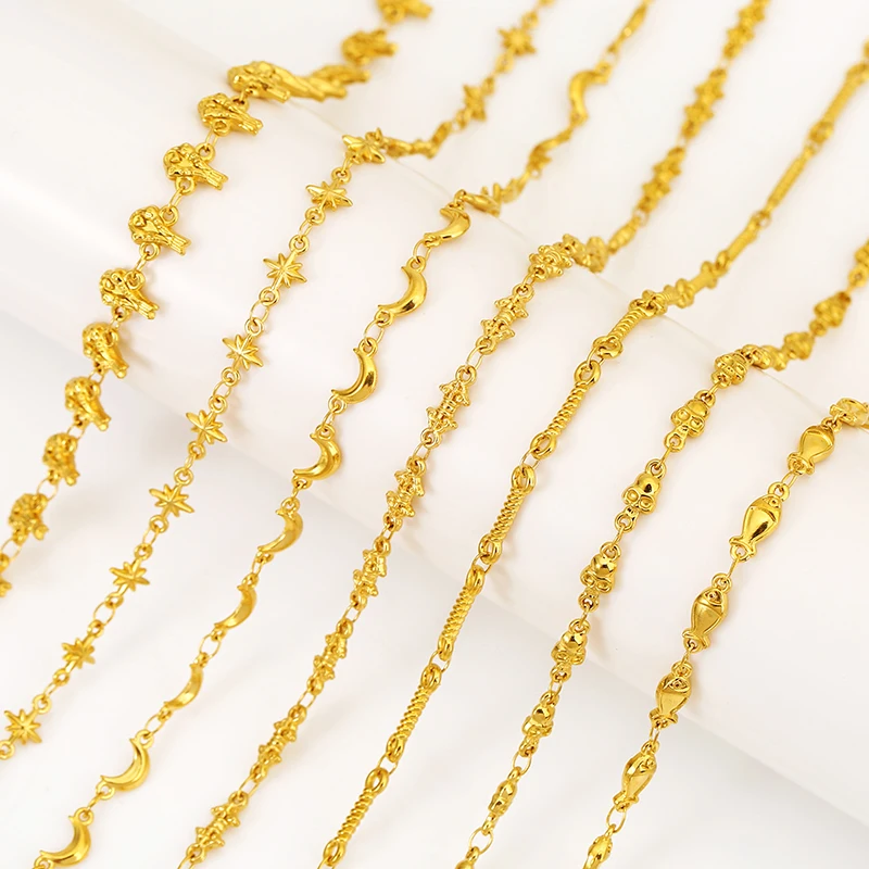 

1 метр цепи из нержавеющей стали с PVD-покрытием, золотистого цвета, с элементами в виде луны и рыбьего скелета, для изготовления ювелирных изделий своими руками, для ожерелий и браслетов ручной работы