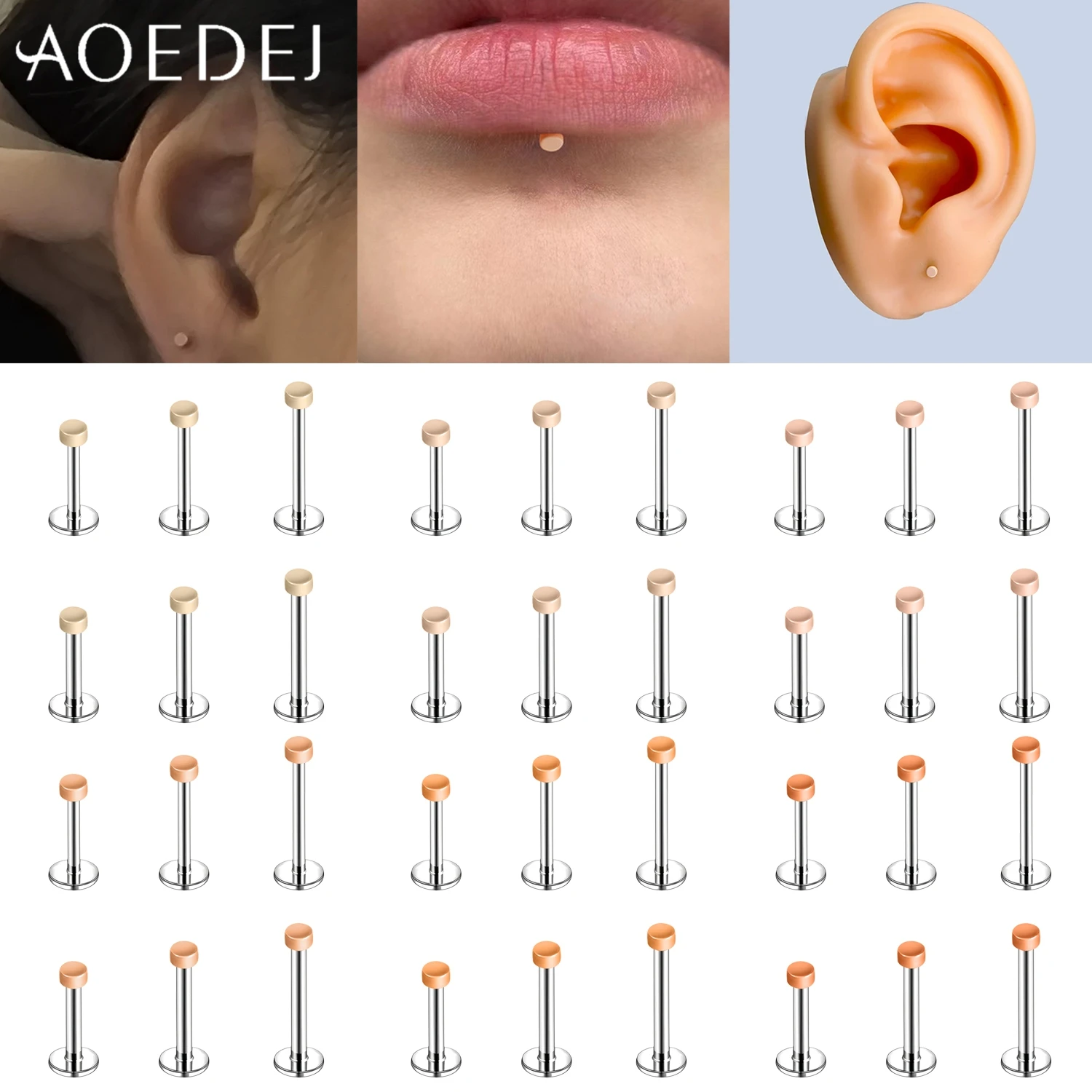 AOEDEJ 1 PC Internal Thread 18G/20G G23 Titanium Labret Lip Piercing Flesh Color Invisible Lip Studs Ear Helix Cartilage Jewelry