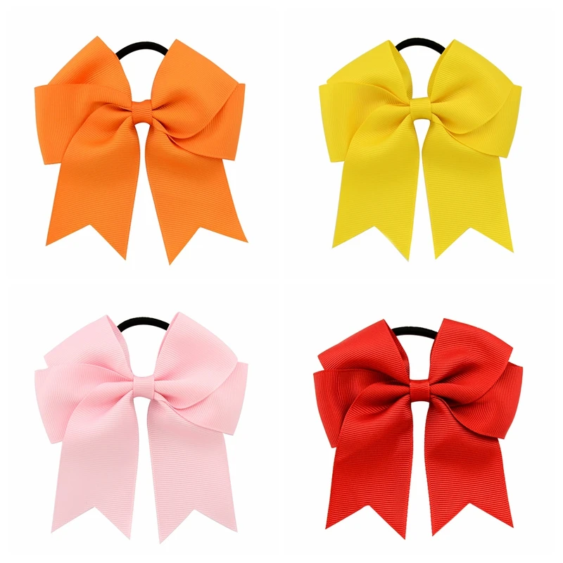 1 Pcs 4.5'' Girls Cheerleading Bow Elastic Hair Bands child Ribbon Rope Ponytail Holder Kids Fabric School Girls Wholesale