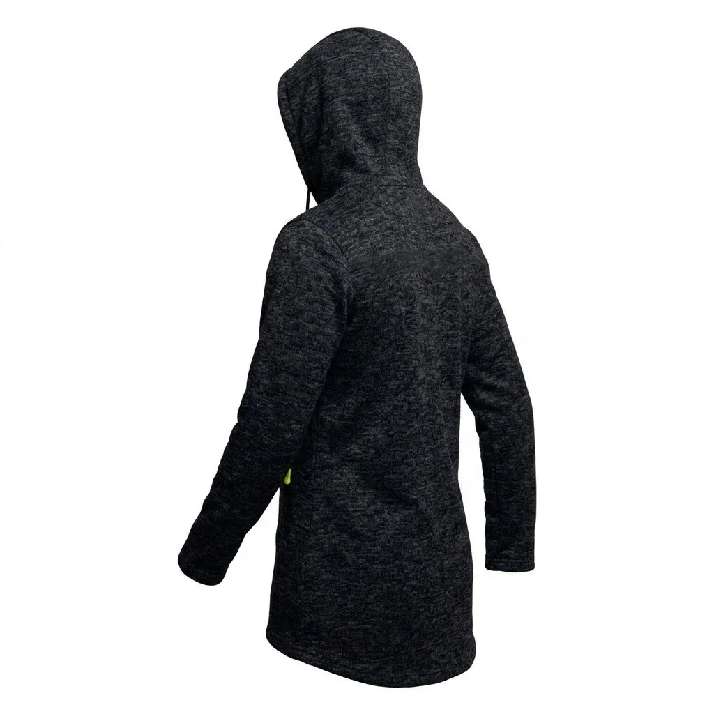 Neue Herren-Kapuzenjacke mit Reißverschluss, thermisch, winddicht, lässiger Fleece-Sweatshirt, Reißverschlusstaschen, langer Mantel für Outdoor-Aktivitäten, mit Kapuze – Detail 5