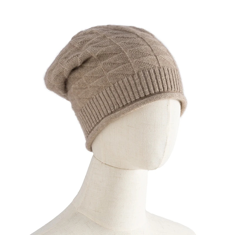 

Женская вязаная шапка из 100% кашемира в форме ромба с закрученными краями, осенне-зимняя толстая куполообразная верхняя кепка, модная треугольная шапка из пряжи с ворсом