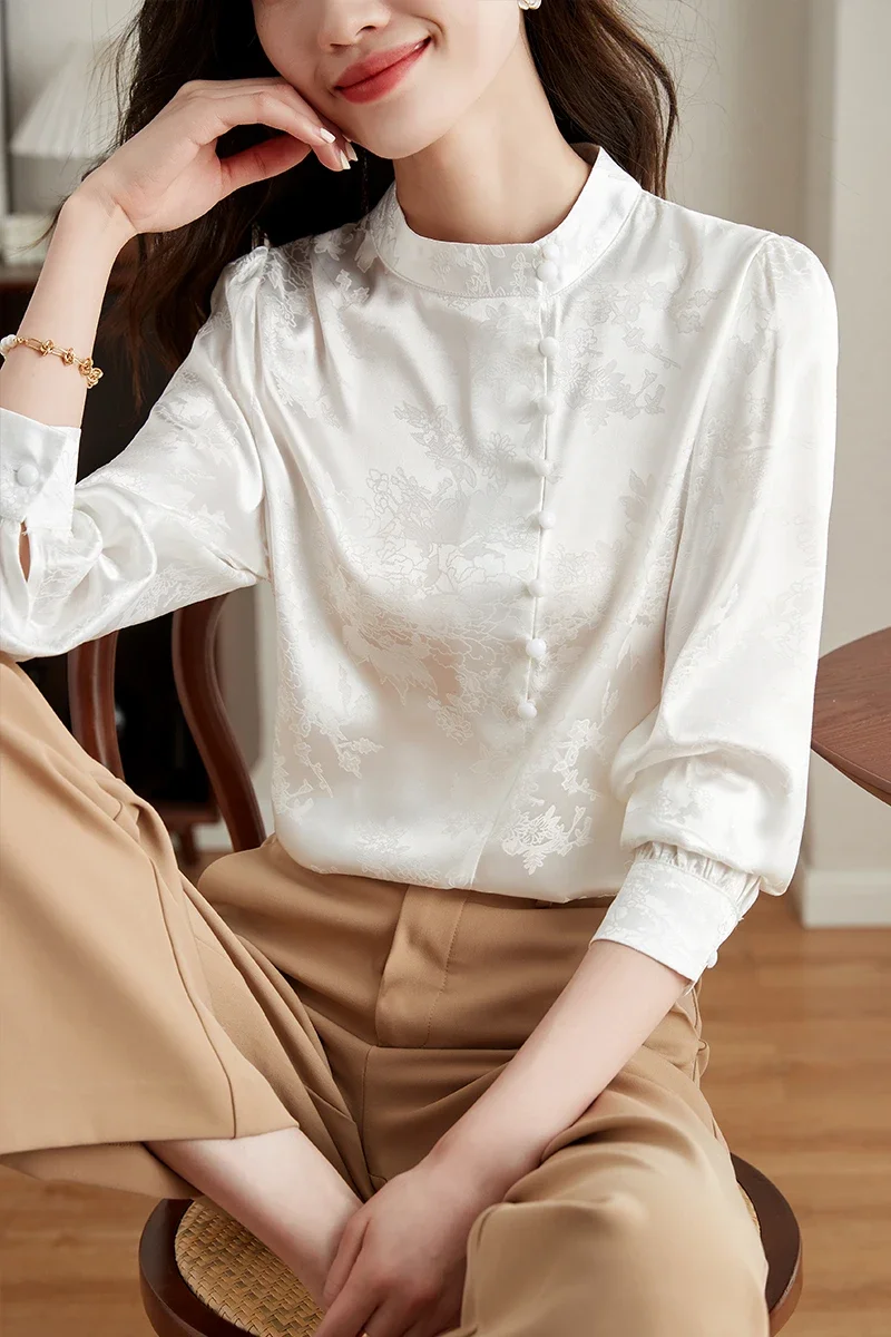 New Stand Collar Women Blouse Long Sleeve White Blouse Shirt Women Tops Camisas Blusa Blusas Camisas De Mujer Blouses 2024 G884