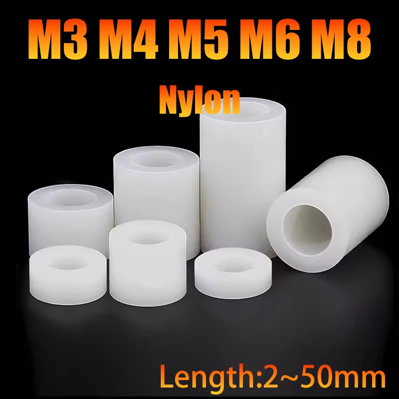 Abs Nylon Insulation Column Pad M3 M4 M5 M6 M8 Non-threaded Nylon Sleeve Abs Cylindrical Round Hole Pillar Pcb Spacer Washer
