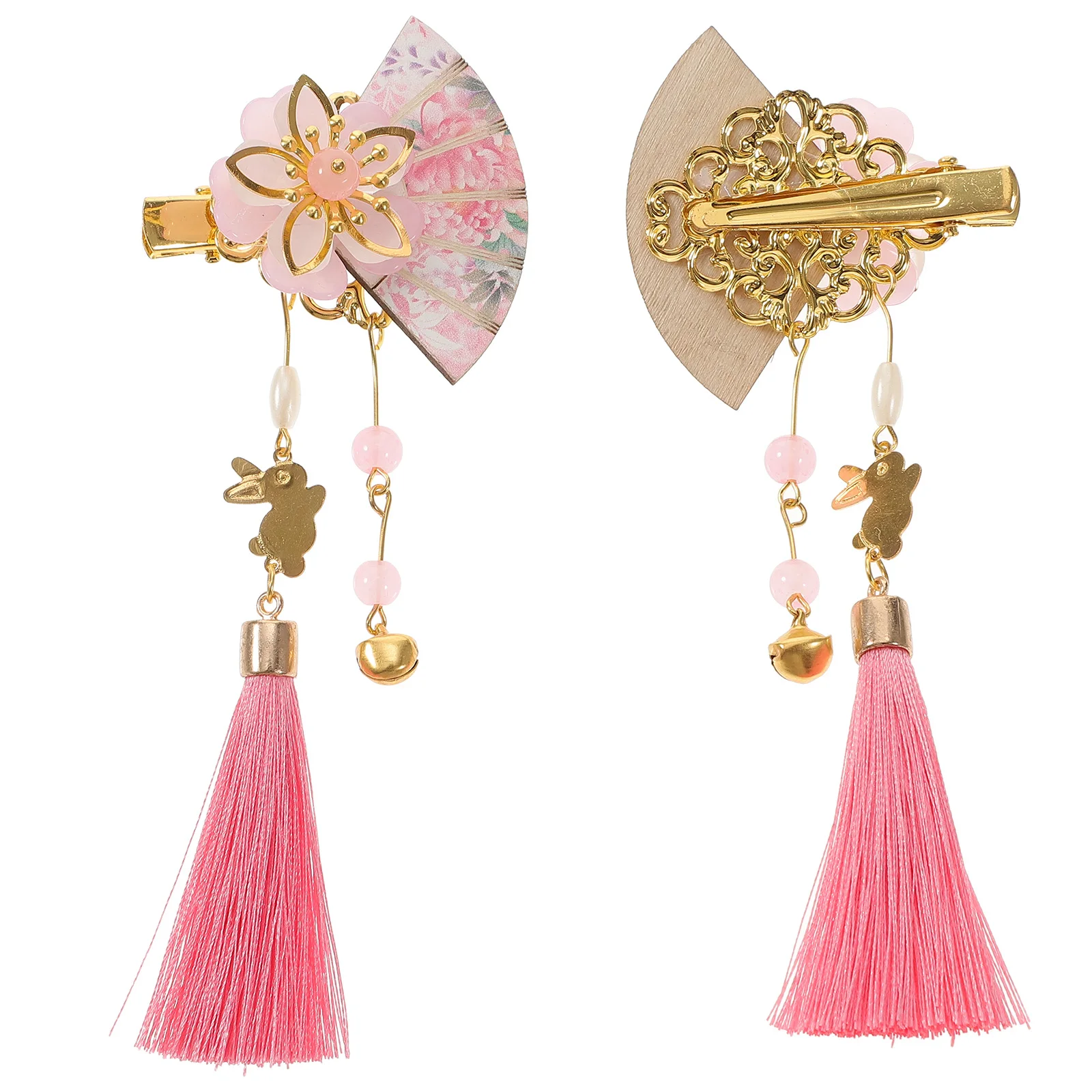 

2Pcs Hairpin Kimono Clip Kawaii Japanese Ornaments for Women Girls Cherry Accessories Fan Tassel Travel Photo Stage