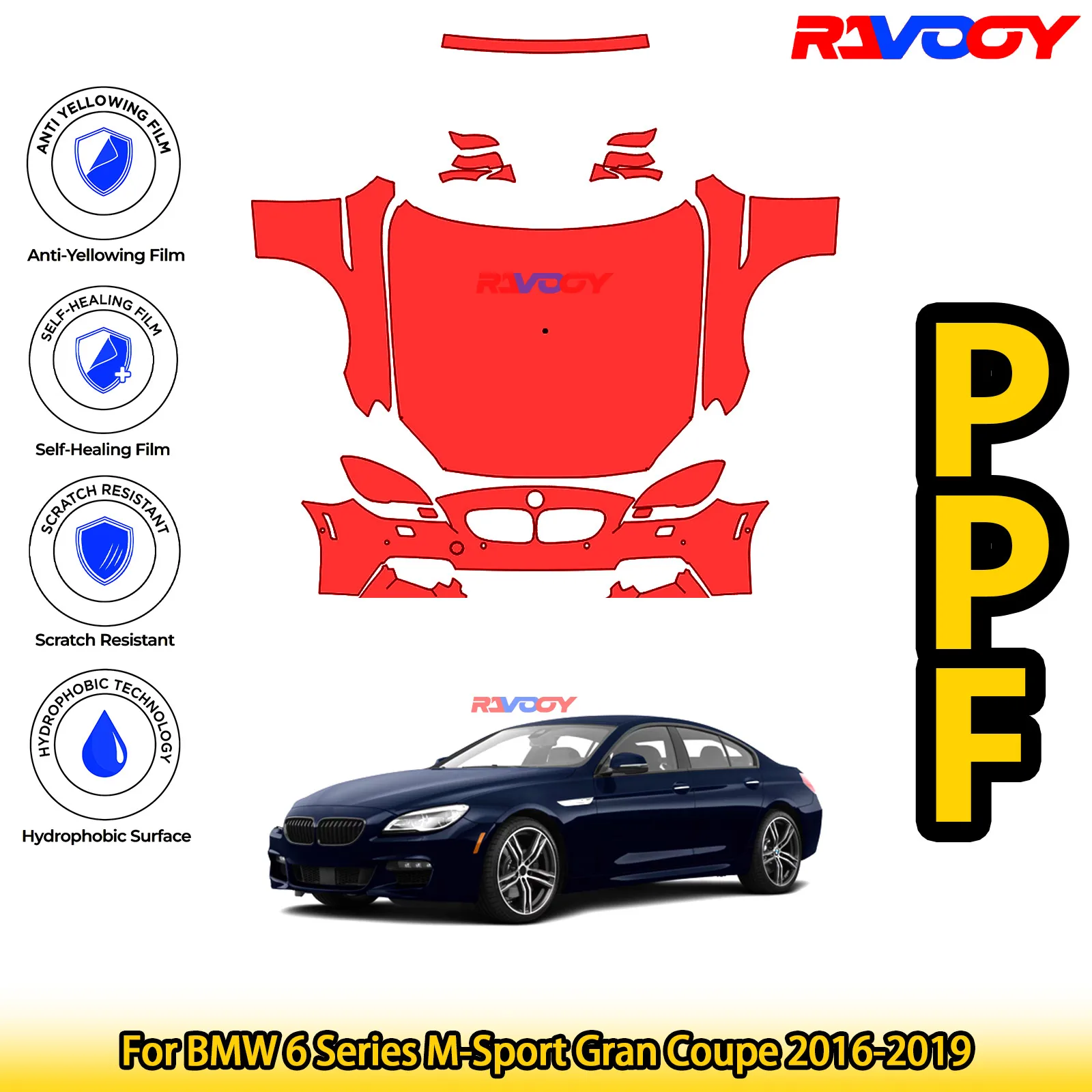 

For BMW 6 Series M-Sport Gran Coupe 2016-2019 Glossy Matte Black Precut front PPF Kit Paint Protection Film
