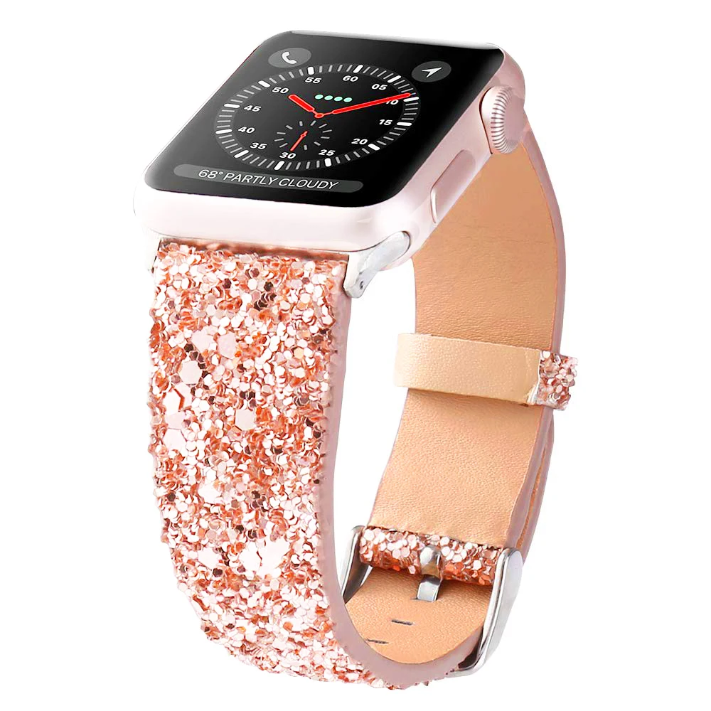 Leather Strap for Apple Watch band 44mm 38 40mm 42mm 41mm 45mm Glitter Shiny WatchBand IWatch Series 8 7 6 5 4 3 SE Ultra 2 49mm