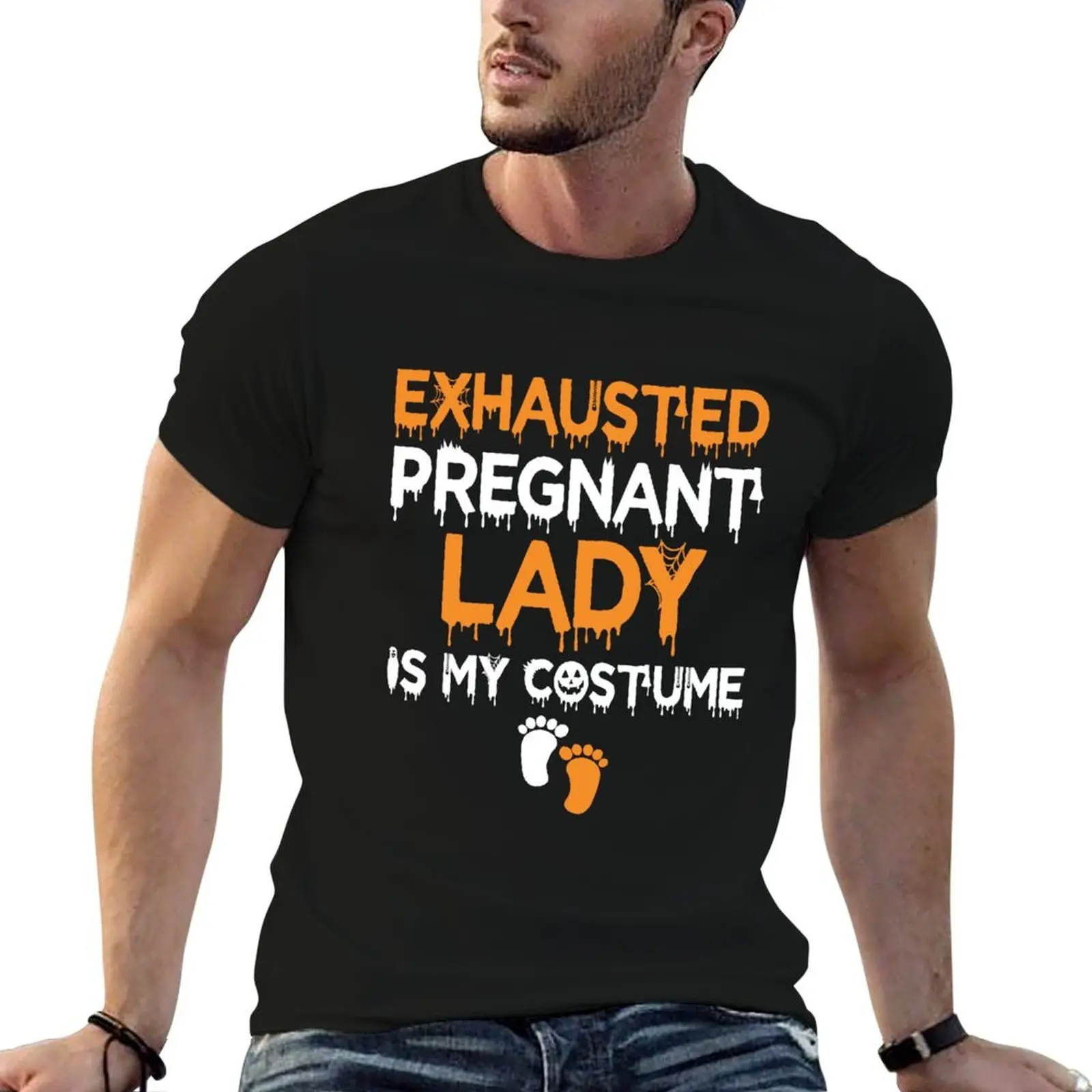 

Exhausted Pregnant Lady Is My Costume Halloween Pregnancy Gift T-Shirt men t shirt cotton 100% t shirts designer T-Shirt