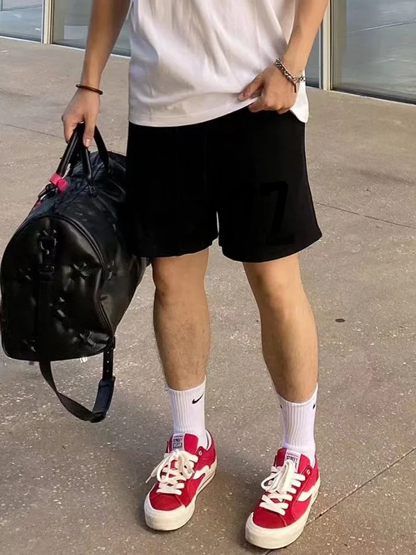 

Loose Fit American Sle Baskeall orts Men's Summer Casual Pants Original Lettering Youthful Elastic Waist Straight Leg