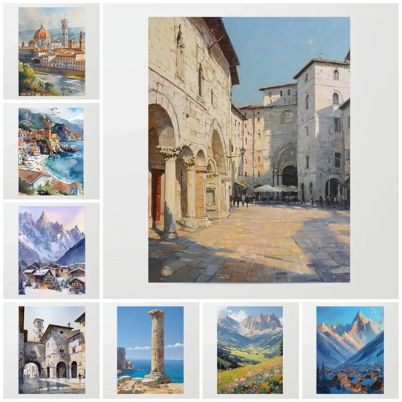 Impresión en lienzo del lago Iseo, costa de Génova, póster de viaje vintage, arte de pared del canal de Treviso, pintura al óleo retro, decoración del hogar sin marco