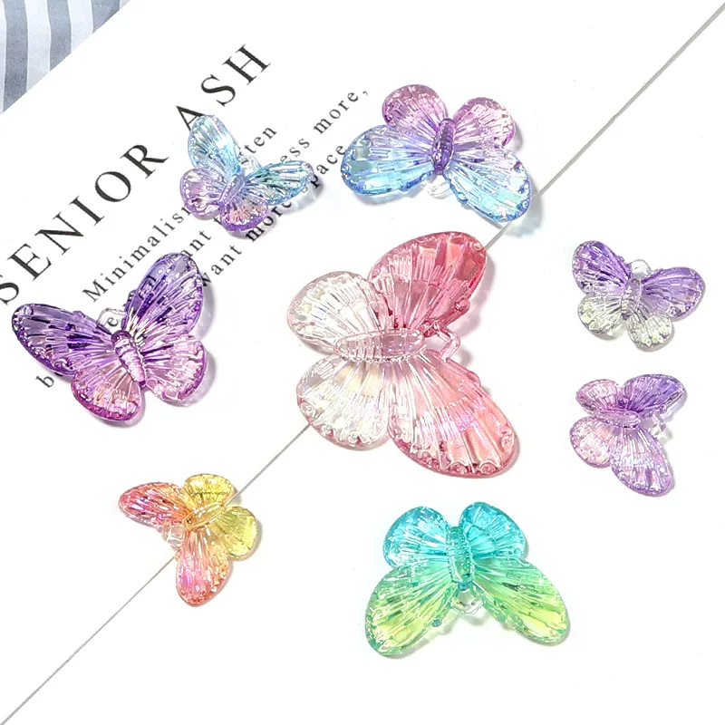 10-40pcs Gradient Colorful Butterfly Beads Loose Spaced Acrylic Charms Beads For Jewelry Making Decoration DIY Hairclip Necklace image 3