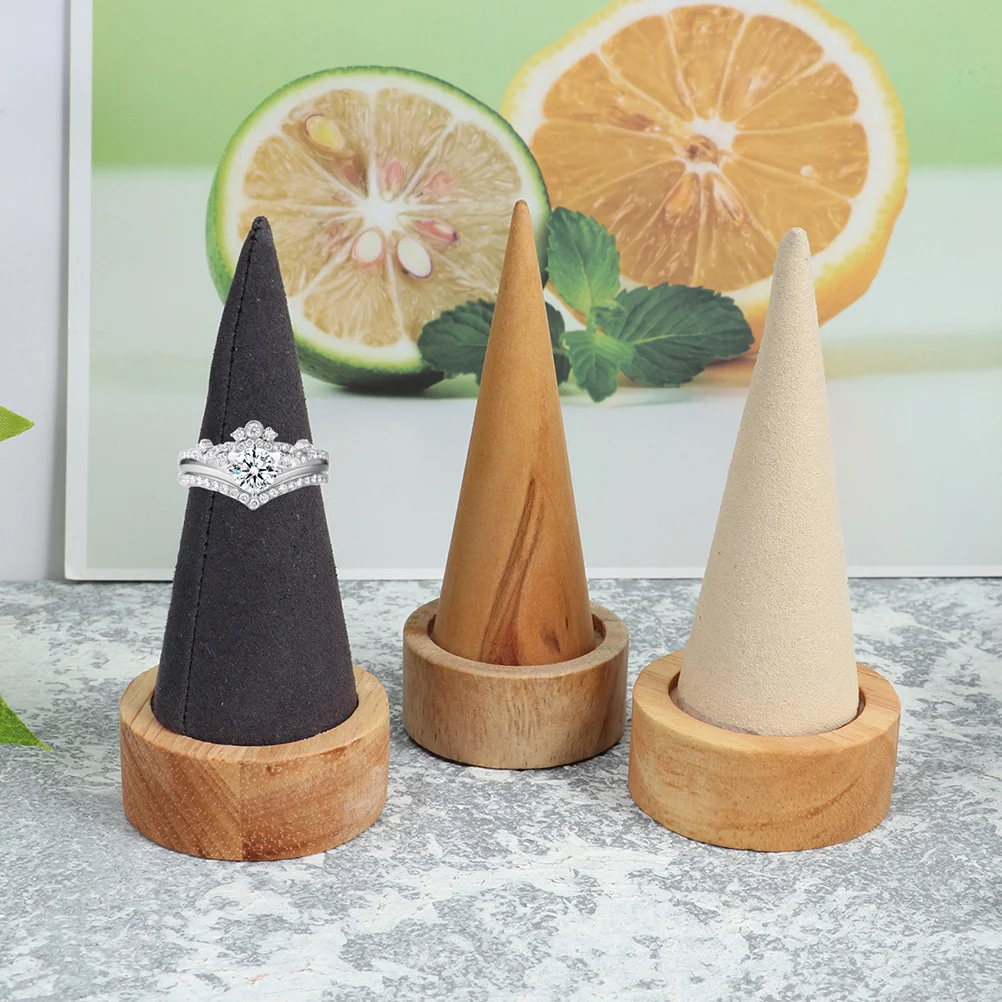 

Jewelry Display Stand Wood Cone Ring Holder Minimalist Organizer for Bedroom Bathroom Shelf Decorative Storage Solution Beige