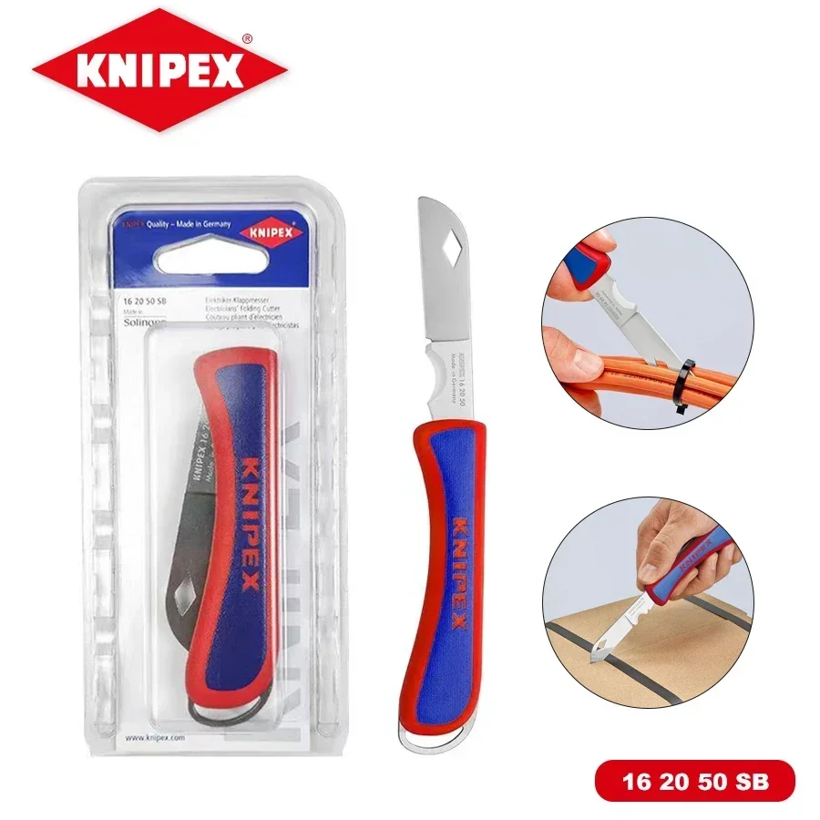 Genuine KNIPEX 162050SB Folding Knife for Electricians Plastic 200 mm Utility Knife