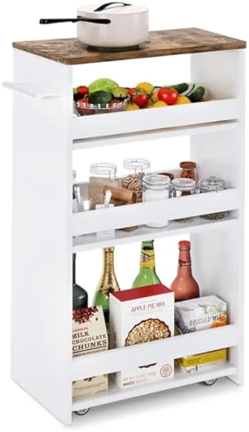 

4-уровневая тонкая тележка на колесиках с ручкой, мобильный органайзер для стеллажей шириной 7,9 дюйма для небольших помещений, кухни, стирки