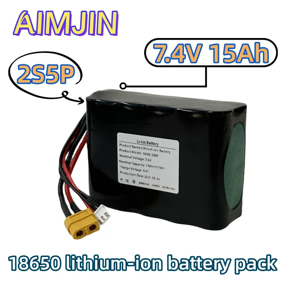 

18650 2S5P 7.4V 15Ah Rechargeable Lithium Ion Battery Pack XT60 XH2.54-3P Plug，For Various RC Airplane Quadrotor