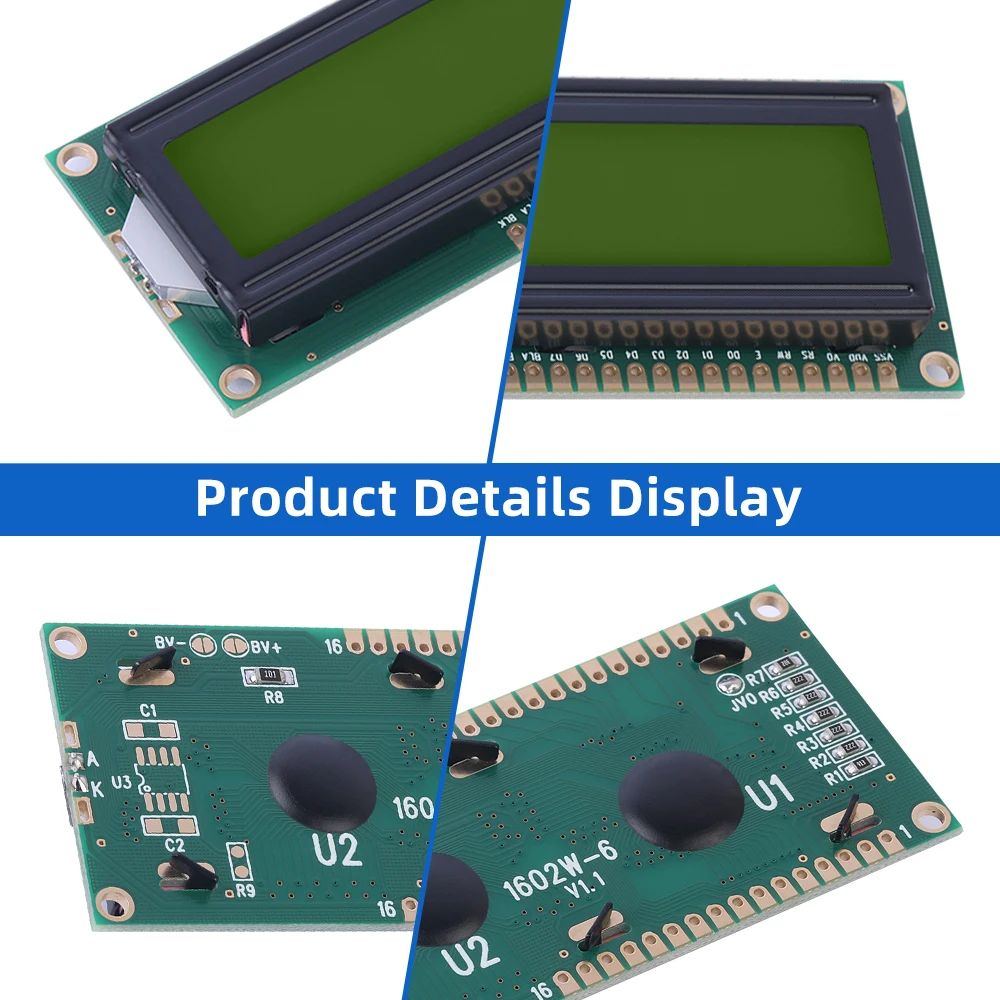 Écran d'affichage LCD à double nucléo16PIN, film vert jaune cyrillique, tension 5V, 3.3V, technologie d'affichage LCM, AIPravi 66L, 1602W-6, 2X16