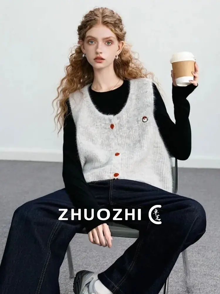 

Вязаный свитер-жилет U-Ne Svel свободного кроя для многослойных образов, осенняя новинка, комфортный, мягкий трикотаж, повседневный деловой стиль