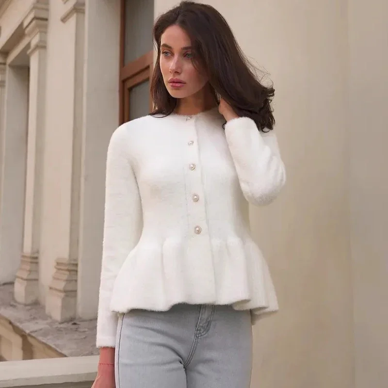 

Imitation Mink Cardigan Sweater For Women Fashion Chic Long Sleeve Furry Knitted Coat Spring New 2026 Office Lady Top