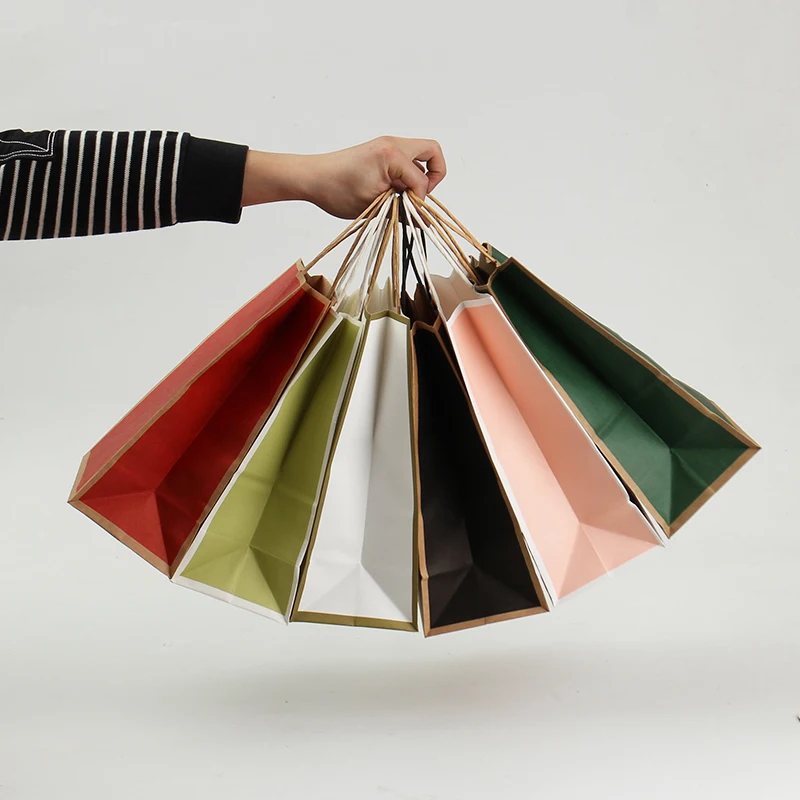 Printed Kraft Paper Bags with Handles & Borders - Foldable for Gift, Shopping, Party, Takeout, Halloween, Thanksgiving, Christma
