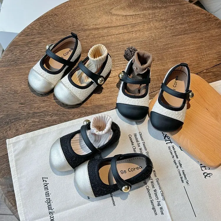 

Kids Flat Shoes Round Toes Elegant Girls Princess Casual Shoes Soft Sole 2025 Autumn New Children Leather Shoes Sweet MaryJanes