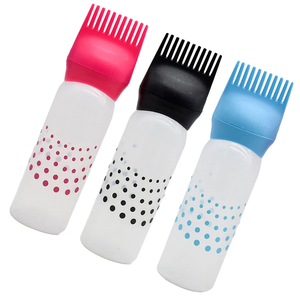 3PCS Hair Dye Bottles Refillable Hair Coloring Containers Shampoo Bottles with Comb for Salon Barbershop Hair Styling (Blue, Red