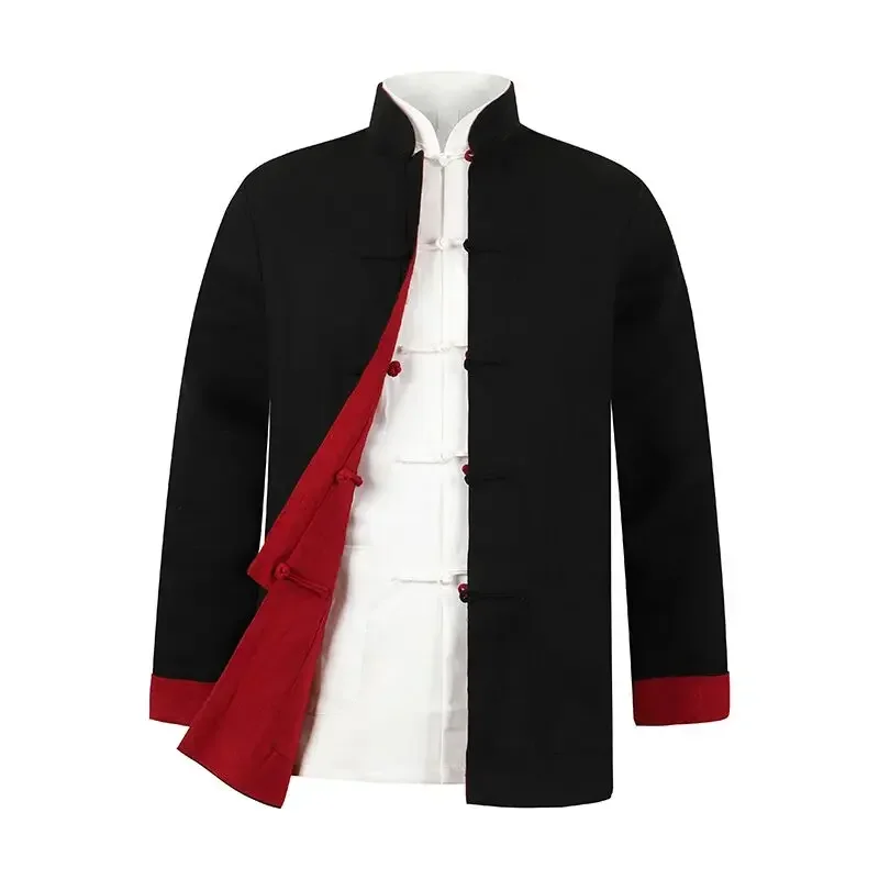 Reversible Tang Suit Linen Coats Retro Tops Chinese Style Spring Autumn Jackets for Male Hanfu Men China Clothing Oriental Haut
