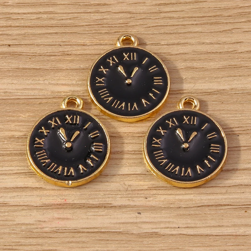 10 stücke 14x17mm niedliche Emaille runde Roma Ziffern Uhr Charms Anhänger für Armband Halskette Schmuck machen DIY liefert Zubehör – Detail 6