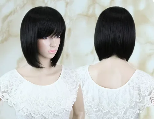 Black Wig  Synthetic Heat Resistant Fiber Wavy Hair Student Bob Hairpiece Peruca Pelucas Costume Cos-play Short Peruca