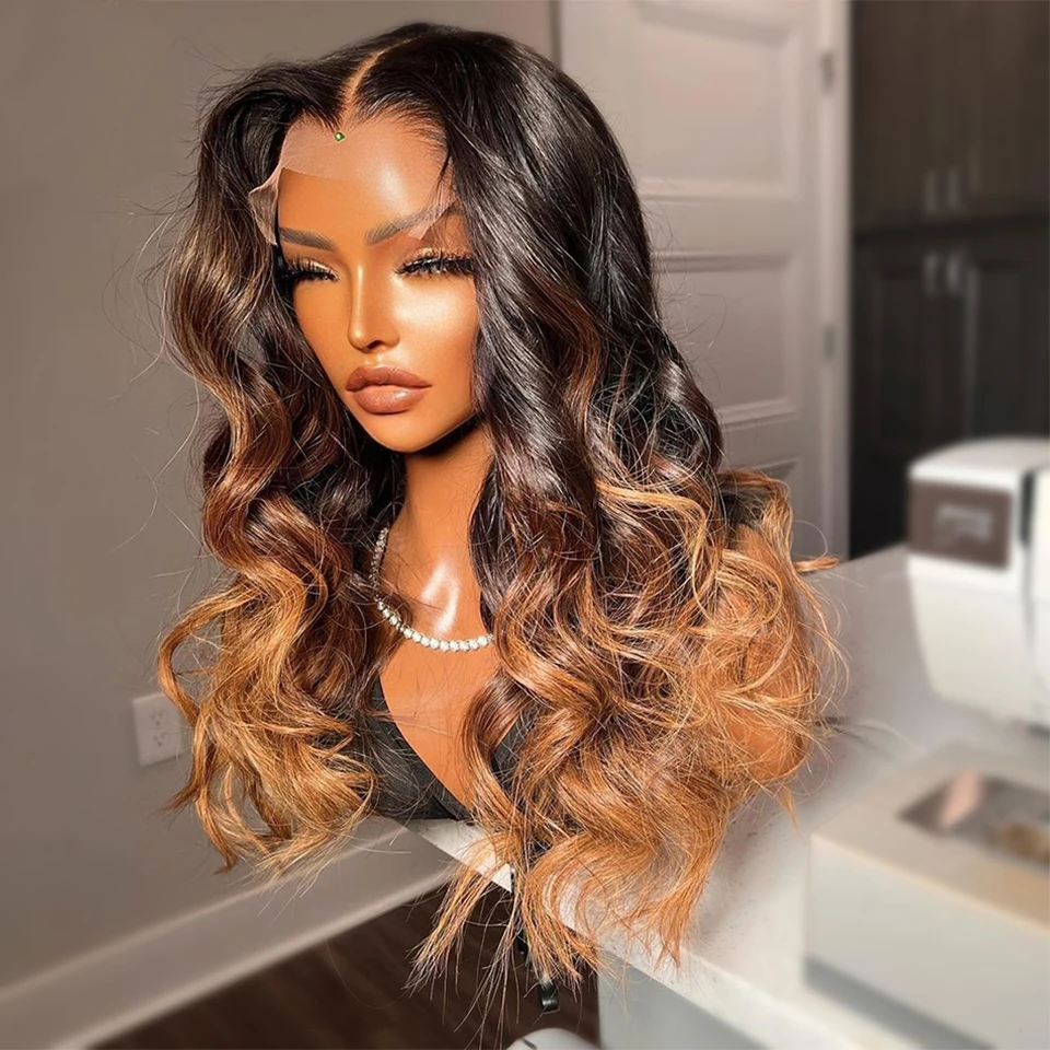 

Ombre Brown With Blonde Colored 13x4 13x6 Lace Frontal Wig Body Wave Pre-Plucked 5x5 Lace Closure Wig Human Hair Wigs For Women