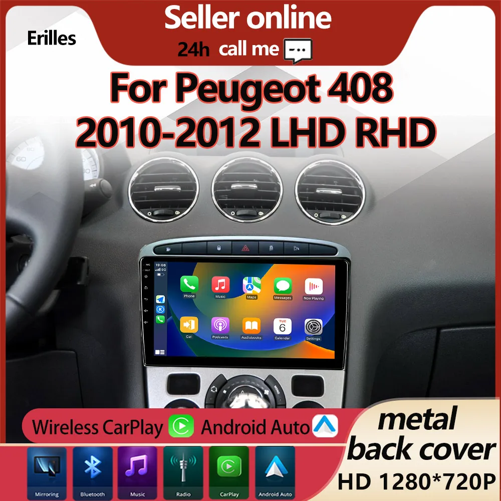 Radio Modify For Peugeot 408 2010-2012 Wireless Carplay Car Multimedia Player Upgrade Touch Screen Android Auto Car Play Linux
