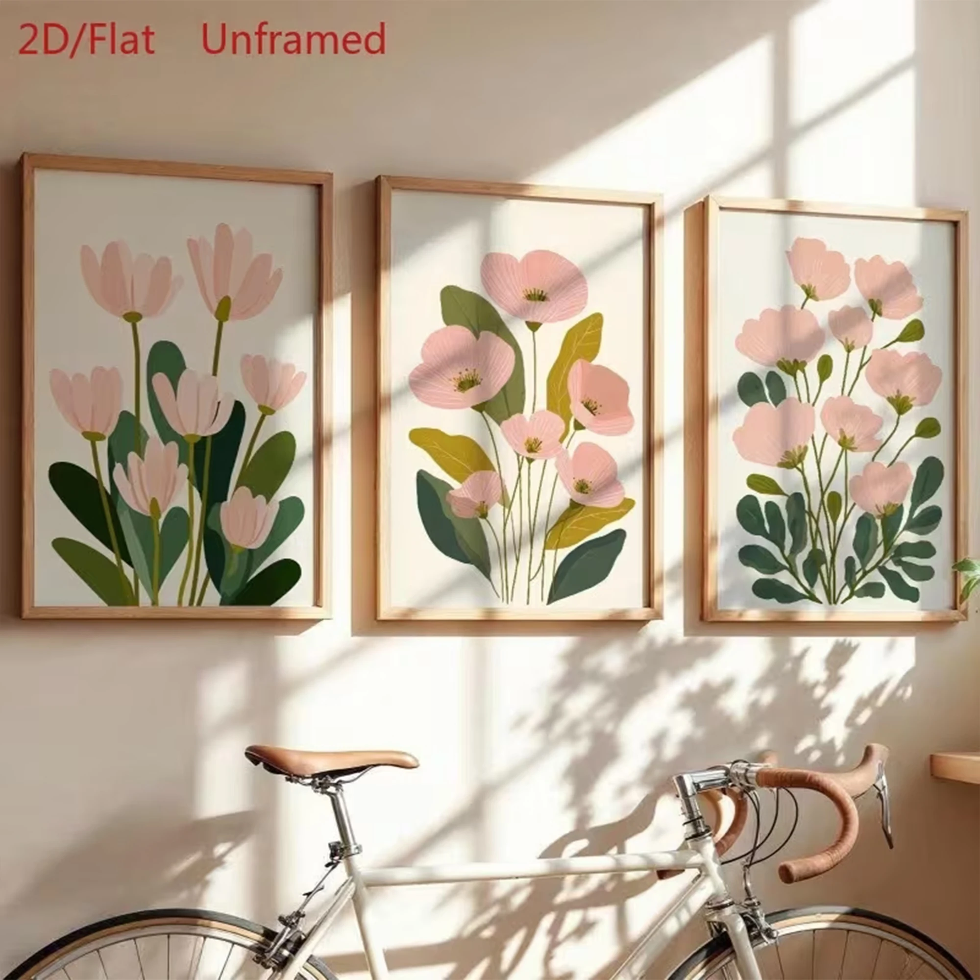 3pcs Modern Minimal Pink Abstract Floral Wall Art Print Canvas Painting Poster Picture For Living Room,Bedroom Home Decor