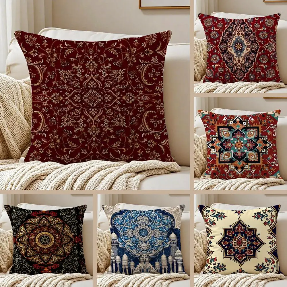 Blumenmuster Indische Boho-Kissenhülle Seidiger Kurzplüsch Sofakissenbezug mit Verdecktem Reißverschluss Weiche Staubdichte Hülle für Wohndekor