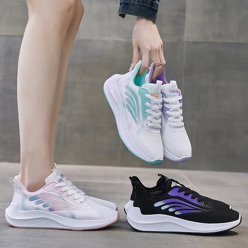 Chaussures de course plates en maille respirante pour femmes, baskets de tennis, chaussures de sport athlétiques pour femmes, tendances