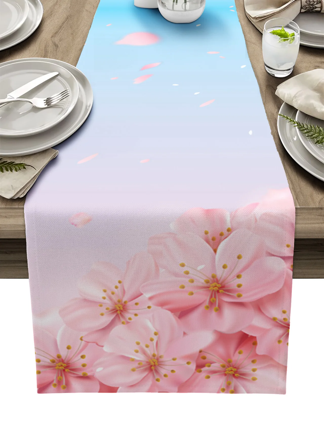 Spring Pink Peach Cherry Blossom Table Runner Home Wedding Table Mat Centerpieces Decoration Simple and Fresh Dining Tablecloth