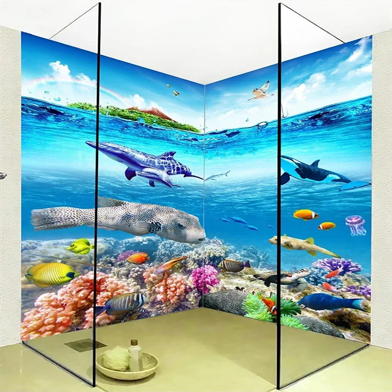 

PVC Self-Adhesive Waterproof Bathroom Mural Wallpaper 3D Cartoon Fish Background Frescoes Papel De Parede 3D Wall Stickers