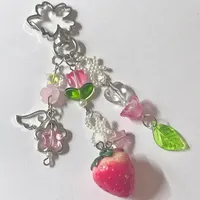 Cute strawberry bow keychain y2k coquettish fairytale lily of the valley keychain