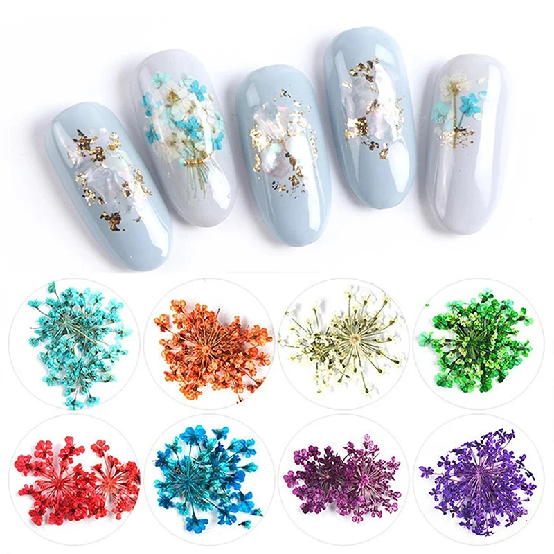 Flower Nail Art Decoration Real Mini Dried Blossom Natural Floral Stickers Nail Charms DIY Manicure Nails Accessories Home Salon