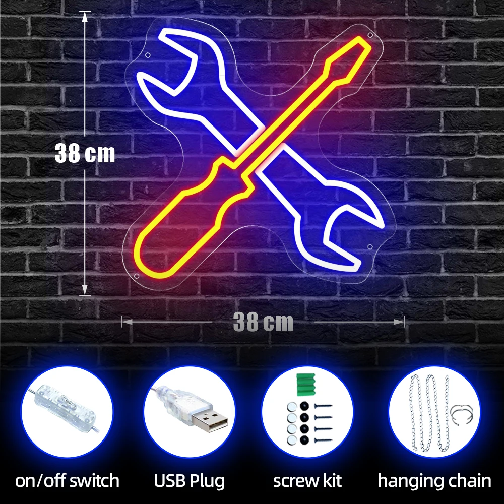 Auto Repair Shop Neon Sign Lights Tools Room Decor Wall Hanging Hardware Shop Open Welcome Sign Neon Led Business Neon Lights
