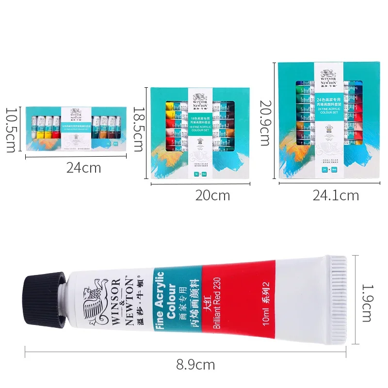 Winsor & newton-プロのアクリル顔料セット,高品質,芸術的なアーティストのための画材,10ml, 12 18 24 36色