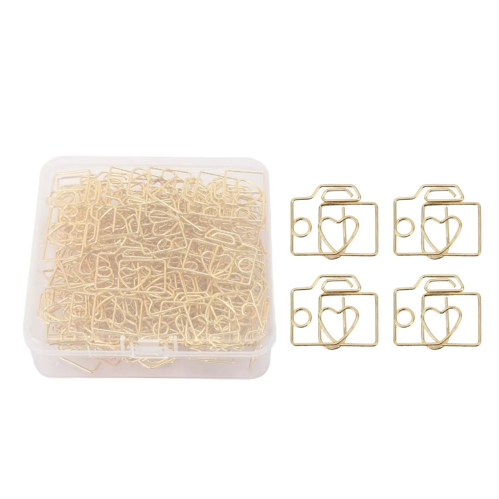 

80PCS Camera Shaped Paper Clip Gold/Rose Gold with Storage Box Paperclip Multi-functional 29*25mm Metal Paper Clip Office Home