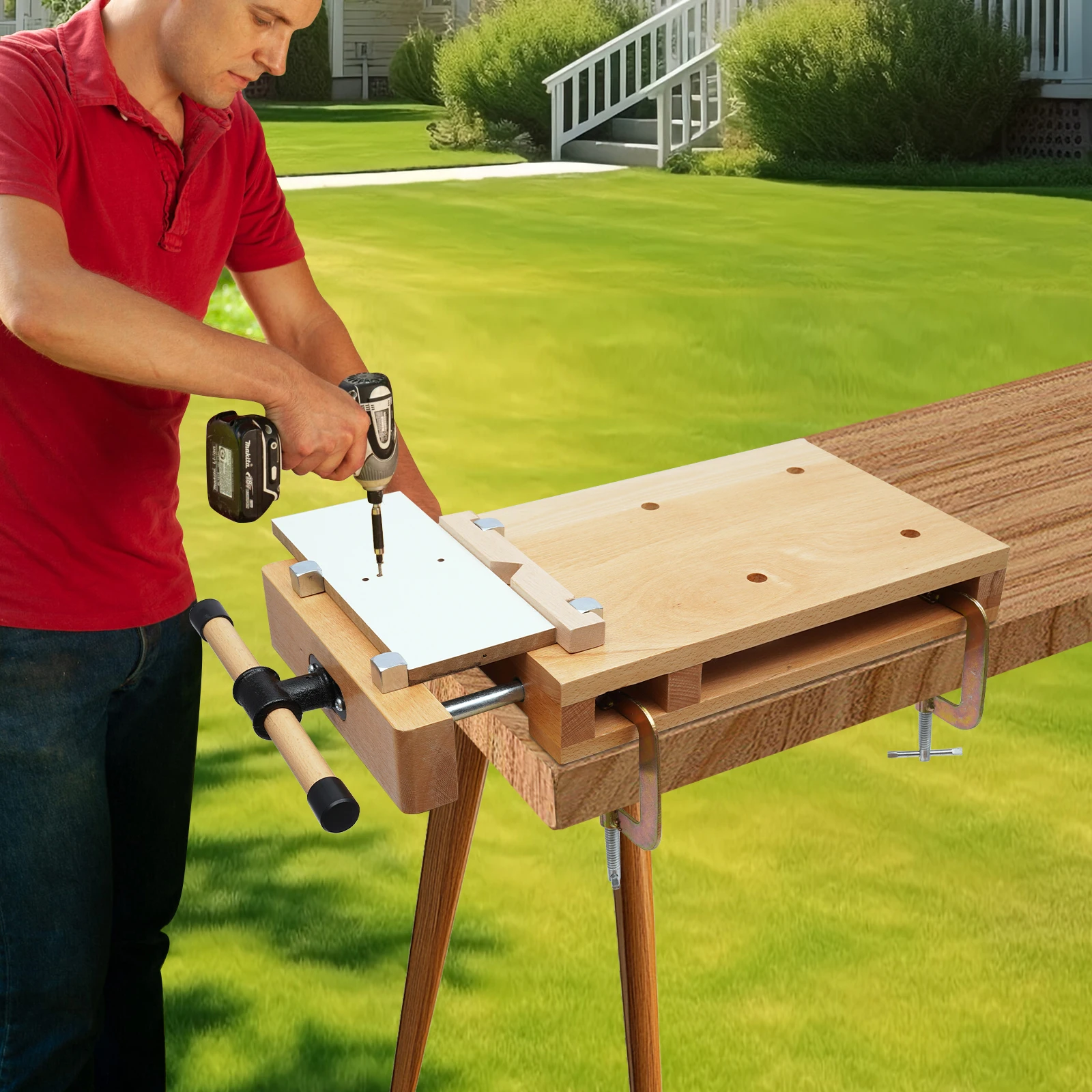 منضدة عمل النجارة المحمولة مع مشبكين تثبيتين من النوع G، ومنضدة عمل ملزمة خشبية لسطح المكتب، وأدوات تثبيت ومعالجة الخشب #1