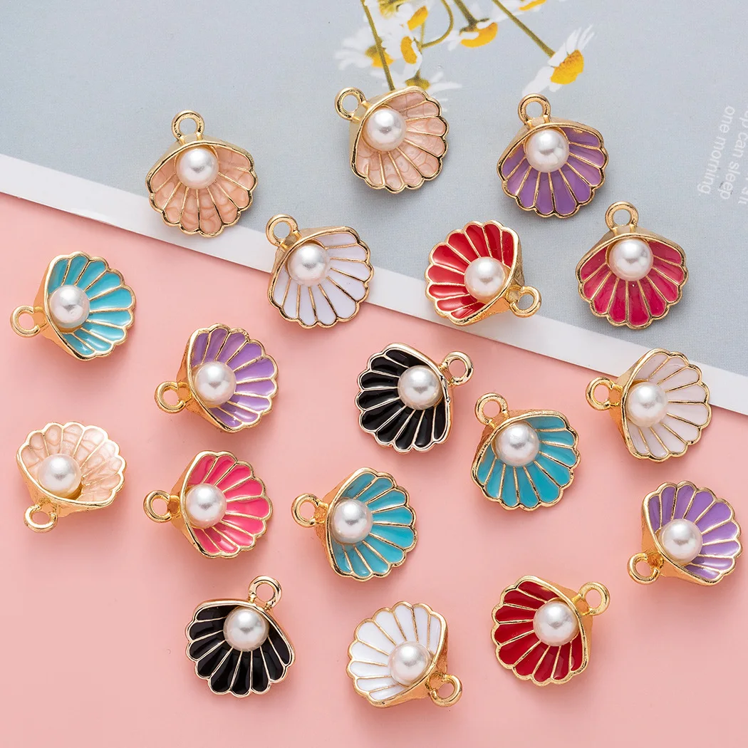 10Pcs Ocean Shell Charms Imitation Pearl Pendants for DIY Bracelet Necklace Earrings Alloy Pendants Jewelry  Accessories