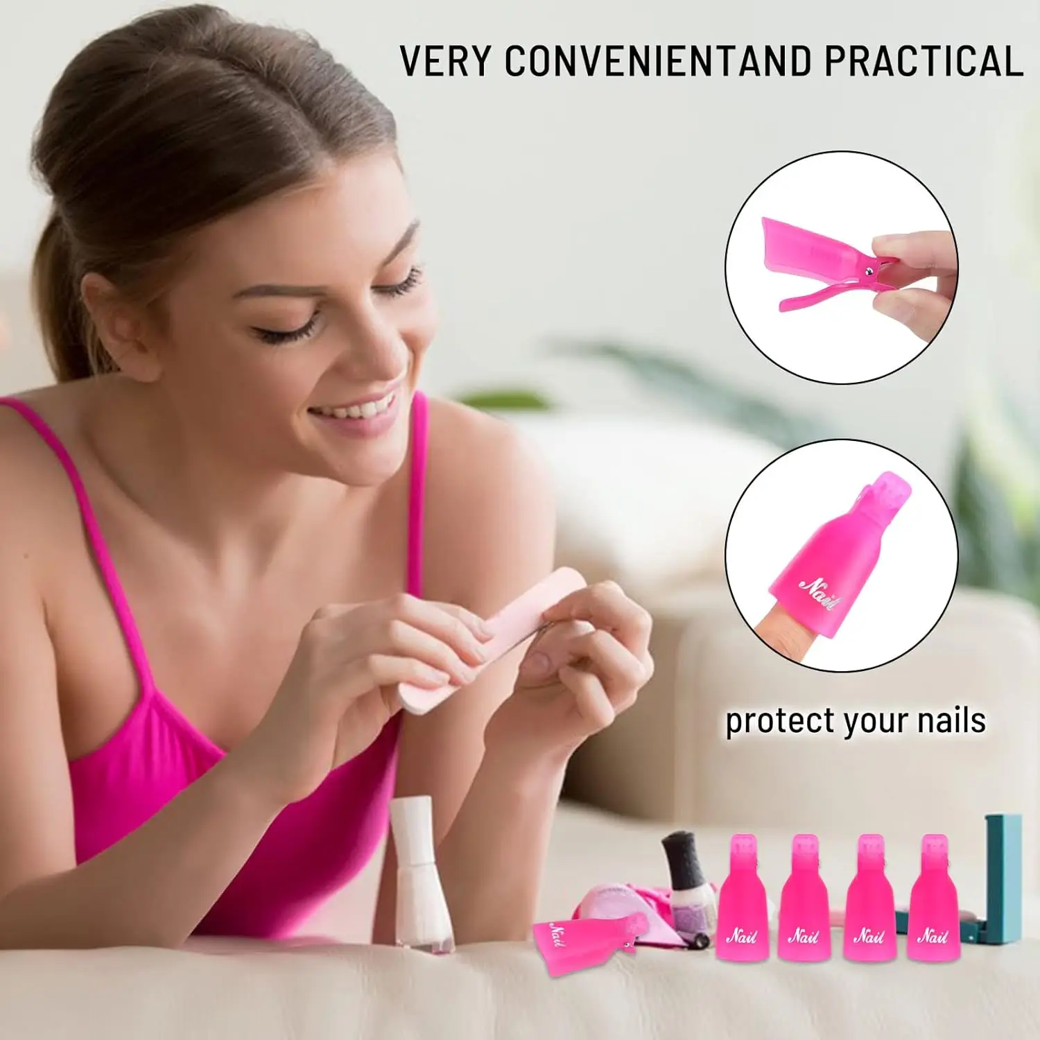 5-Nagelentferner, Nagellackentferner aus Kunststoff, Nagelgel, Nagellackentferner, Einweichclip, leicht zu entfernen und schützen die Nägel