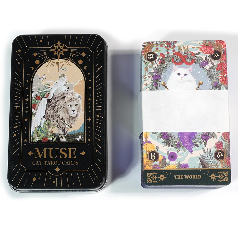 Tarot Deck Muse Cat Tarot Tin Storage Box MetalCards Fortune Telling Board Game Cards Divination Tools Party Playing Fate Divina