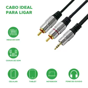 Cabo Profissional De Áudio P2 + 2 Rca Blindado 10 Metros 24k 6 principais vendas cabo 2rca blindado - №3